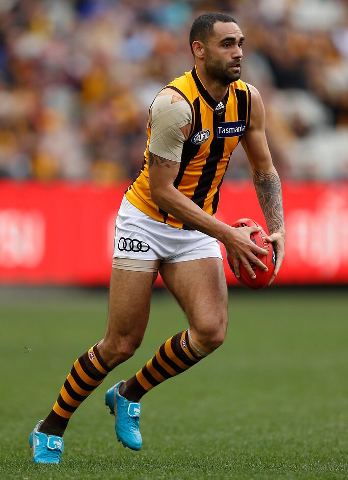 AFL 2016 Rd 20 - Melbourne v Hawthorn MELBOURNE, AUSTRALIA - AUGUST 06: Shaun Burgoyne of the Hawks in action during the 2016 AFL Round 20 match between the Melbourne Demons and the Hawthorn Hawks at the Melbourne Cricket Ground on August 06, 2016 in Melbourne, Australia. (Photo by Michael Willson/AFL Media)